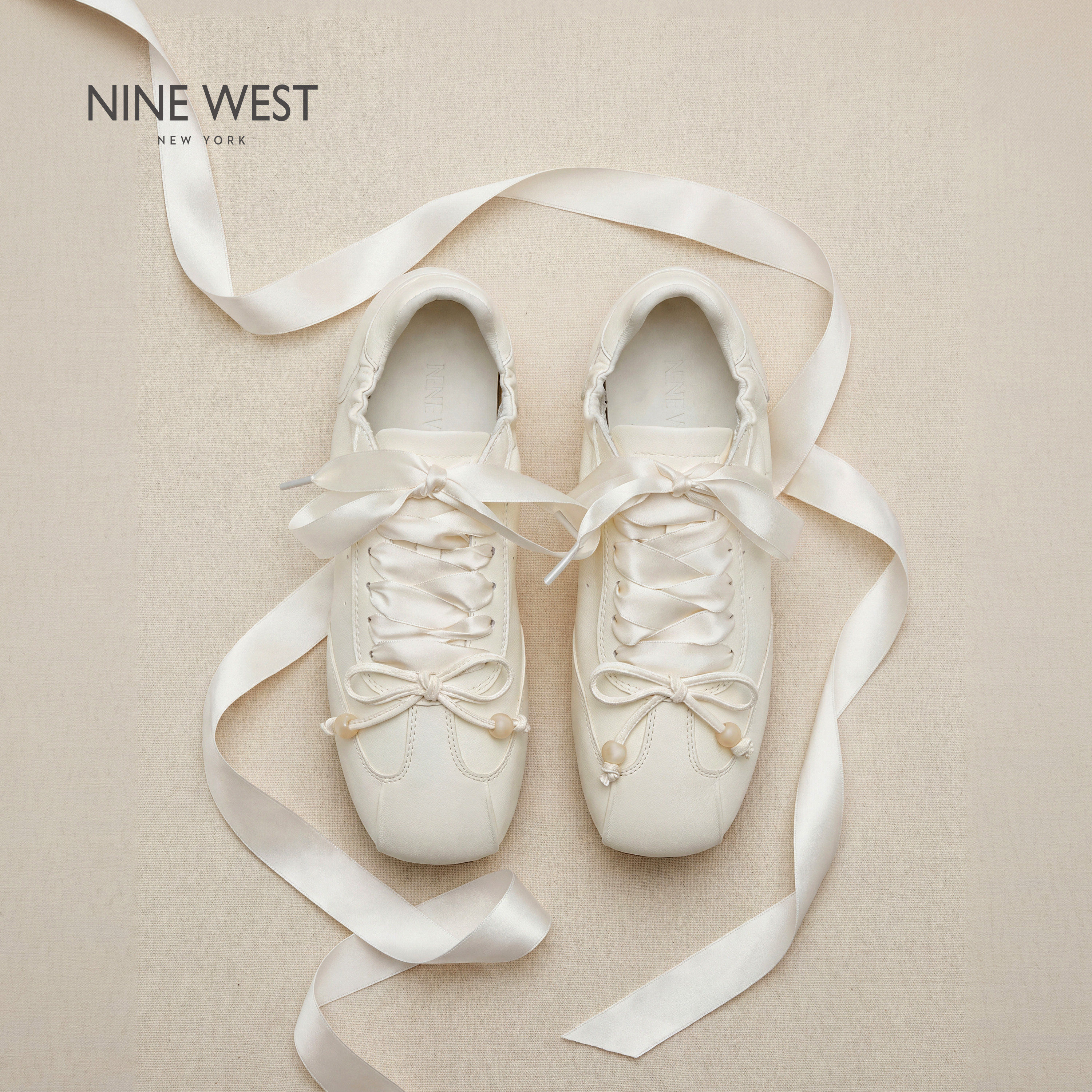 Nine West/玖熙2026夏女士夏季芭蕾风德训鞋软底休闲鞋蝴蝶结系带