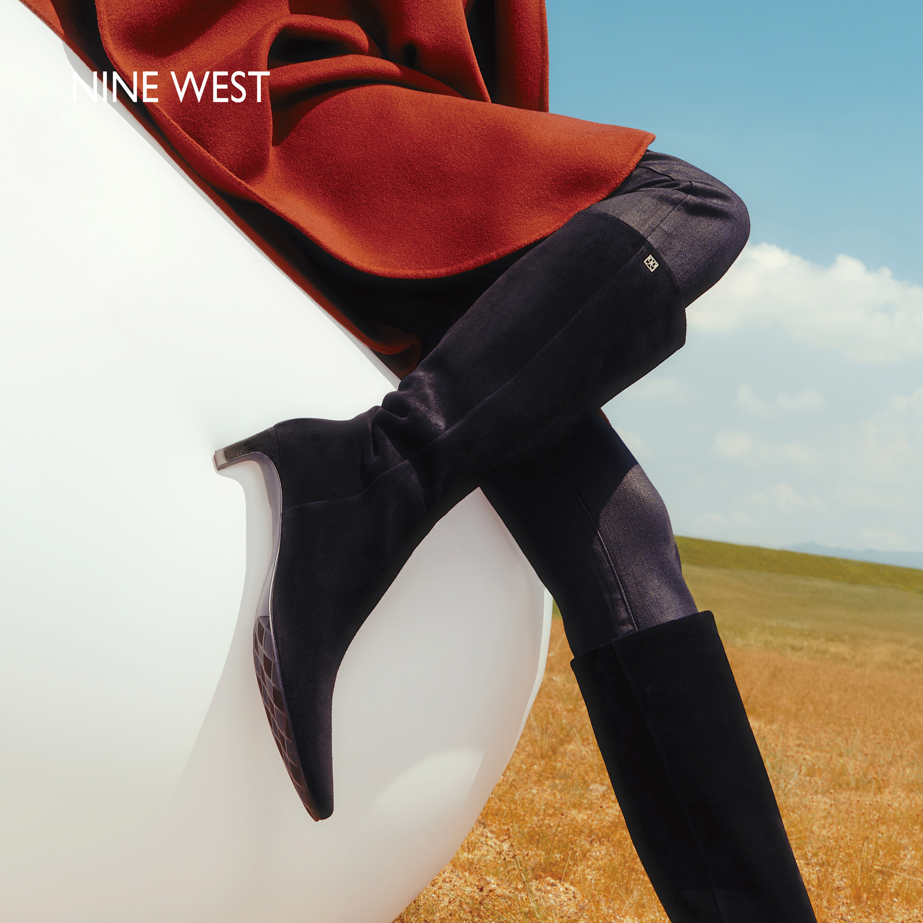 Nine West/玖熙尖头高跟长靴女秋冬季款细跟时装靴时尚长筒