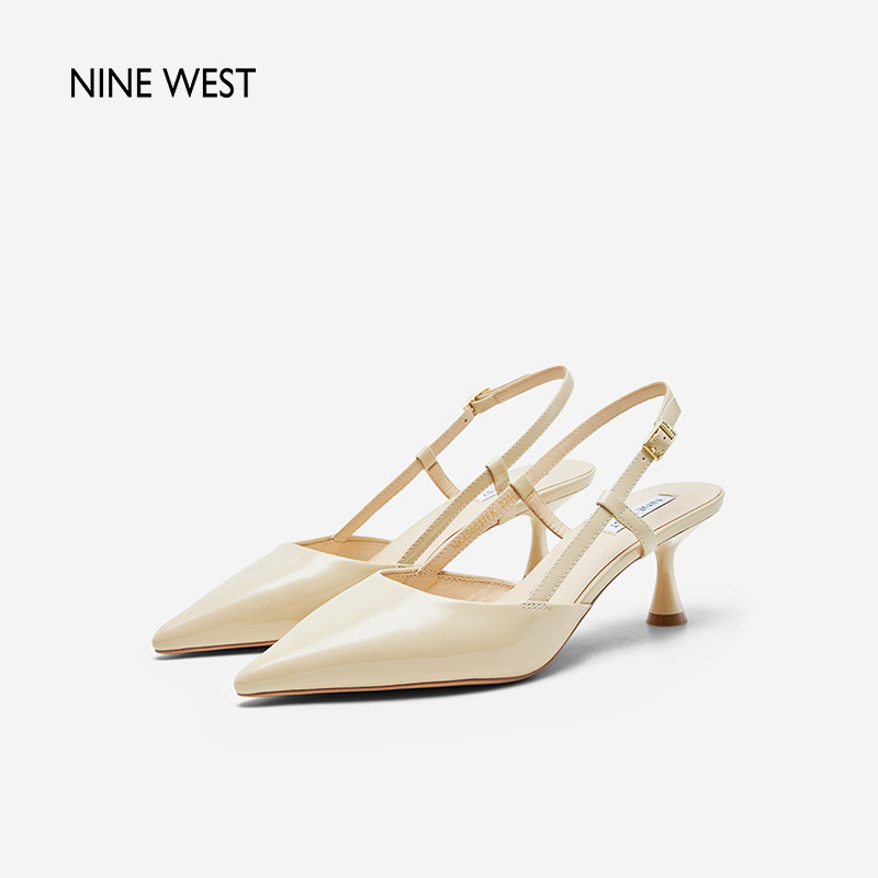 Nine West/玖熙优雅尖头包头凉鞋女细高跟漆皮后空气质单鞋