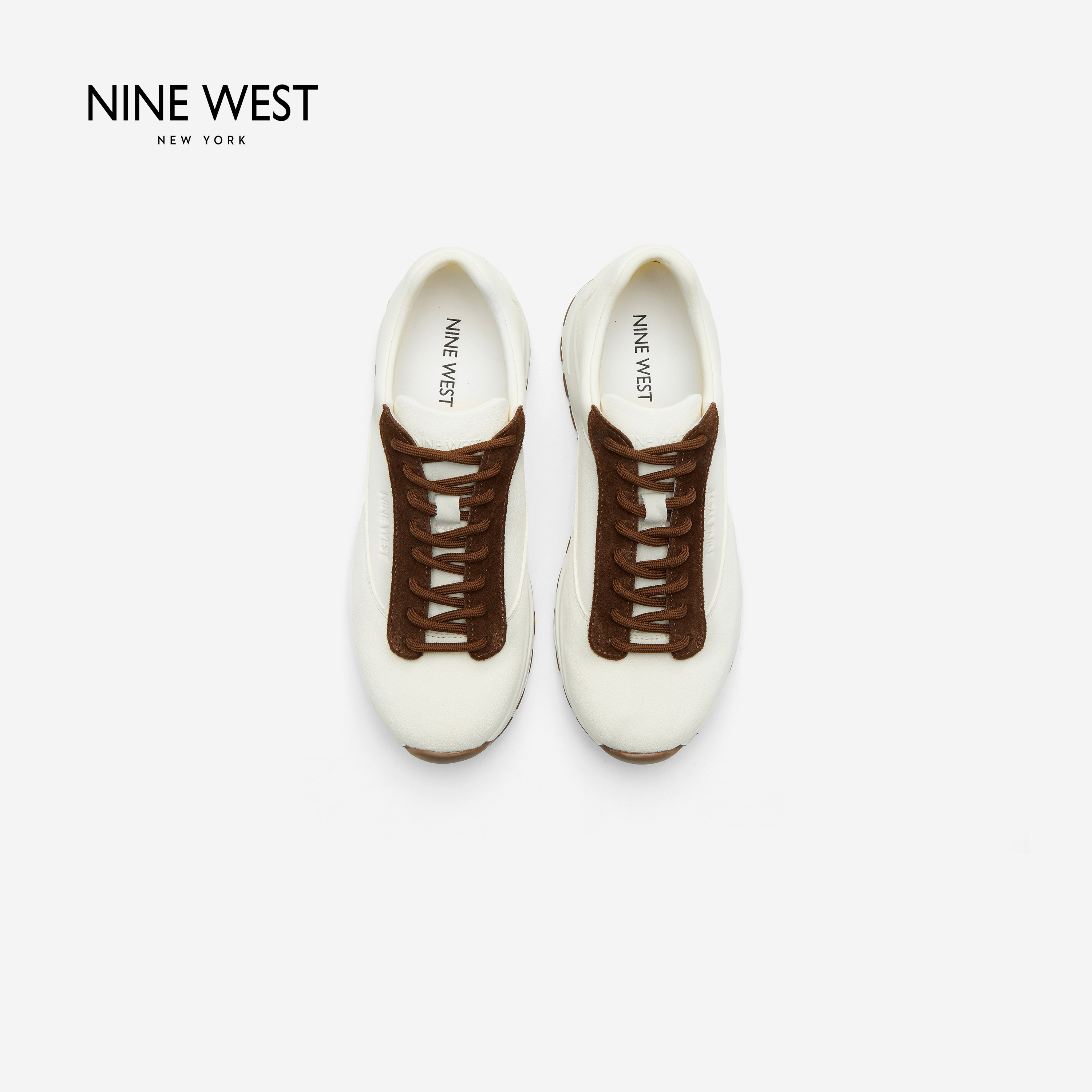 Nine West/玖熙撞色厚底增高阿甘鞋女秋冬新款复古真皮休闲运动鞋