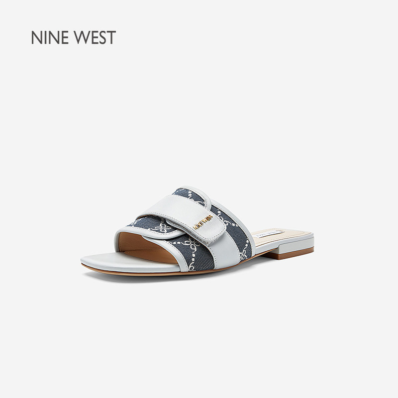 Nine West/玖熙拼接压花平底凉拖鞋女夏季外穿简约优雅一脚蹬拖鞋