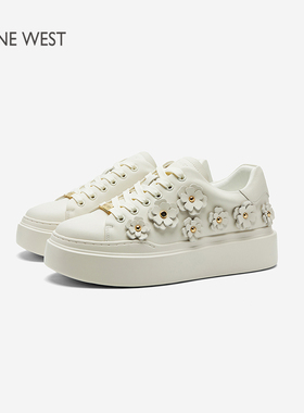 Nine West/玖熙花漾云履厚底白色板鞋女2026春新款增高休闲鞋