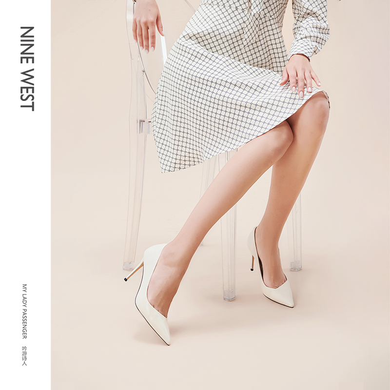 Nine West/玖熙经典细跟高跟鞋春季新款尖头酒杯跟纯色单鞋女浅口