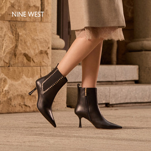 商场同款 靴女秋冬细跟短靴时尚 Nine 玖熙高跟时装 切尔西 West
