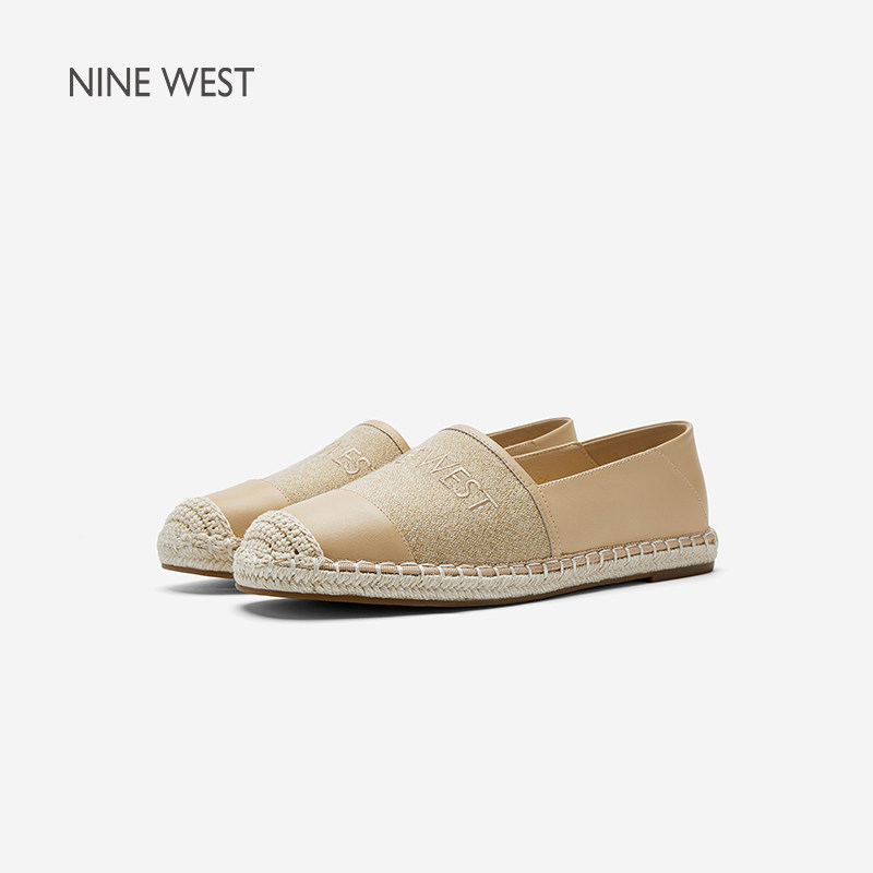 Nine West/玖熙休闲风编织透气渔夫鞋女拼接一脚蹬平底鞋舒适女鞋