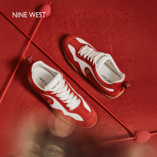真皮厚底德训运动休闲鞋 Nine 女2026春新款 玖熙赛车鞋 新年红 West