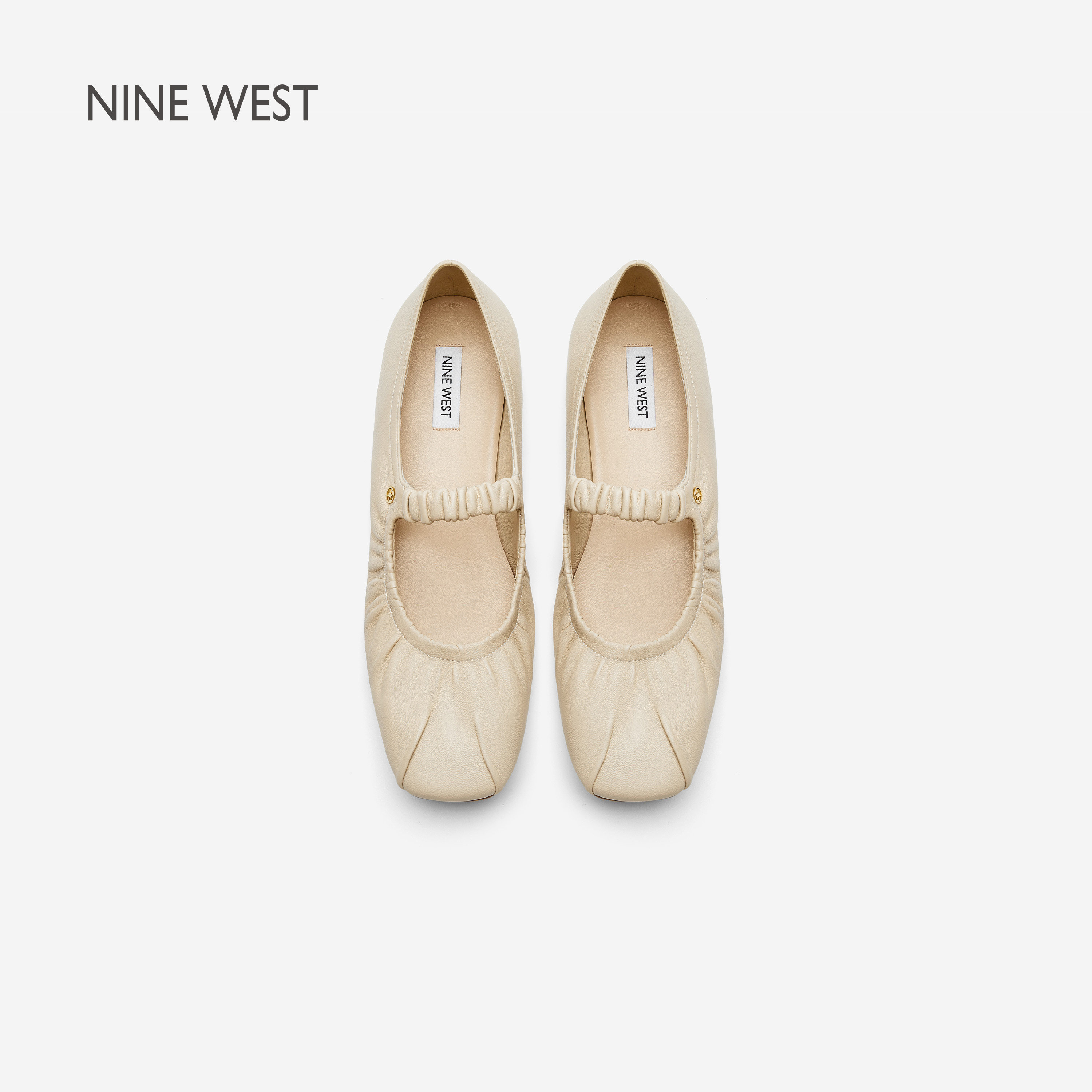 Nine West/玖熙芭蕾云镜玛丽珍鞋女2026夏方头褶皱一字带平底单鞋