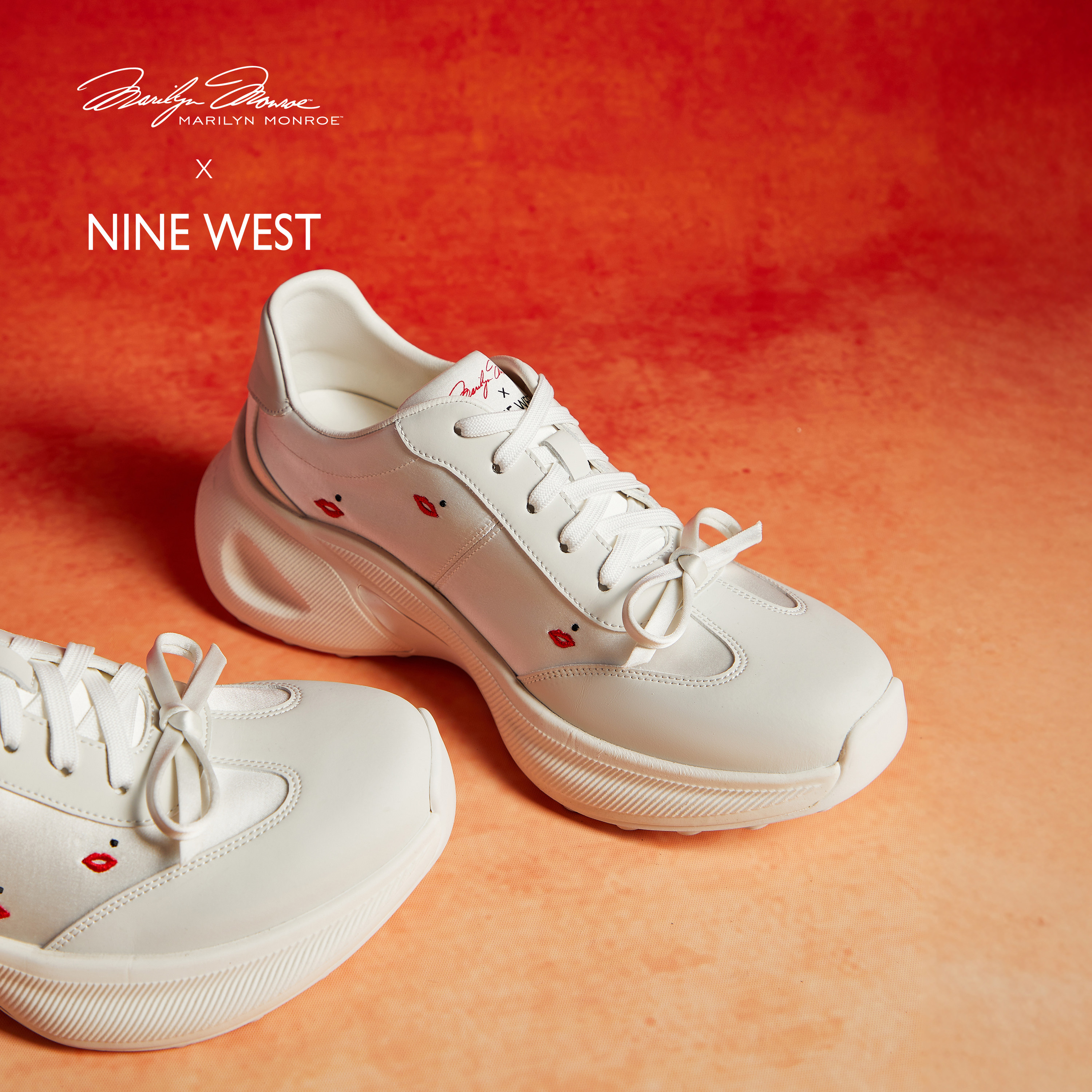 梦露联名 NineWest玖熙老爹鞋女梦露红唇刺绣2026新款厚底休闲鞋