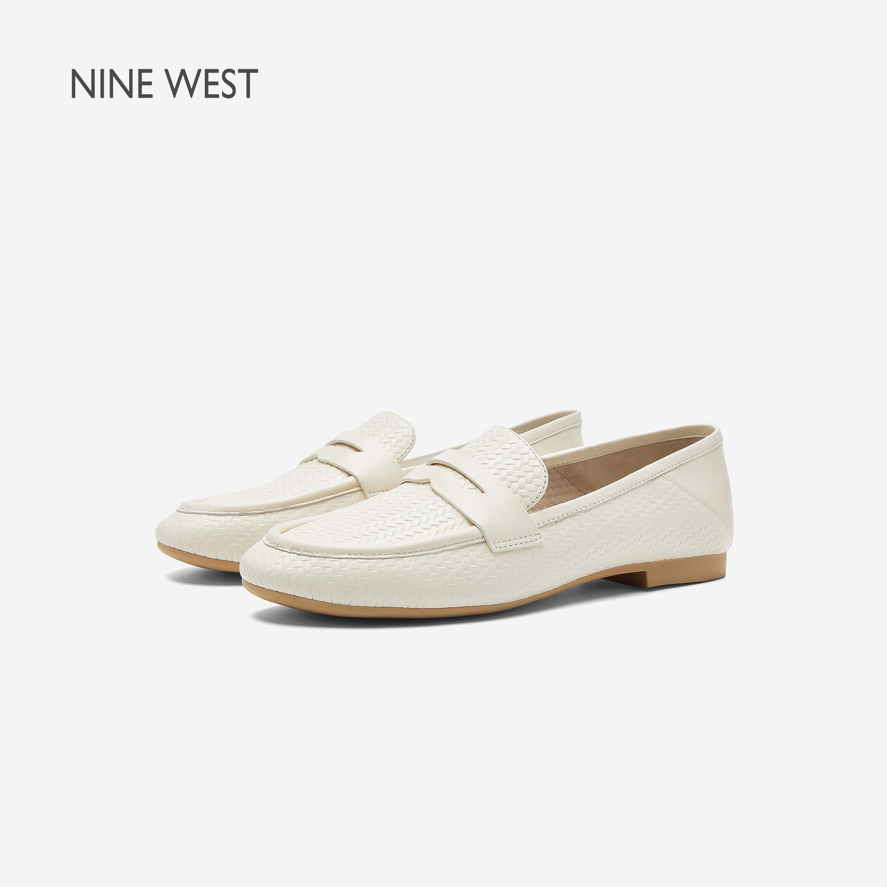 Nine West/玖熙素织时光编织纹羊皮乐福鞋女2026春新款通勤软单鞋,女鞋,乐福鞋（豆豆鞋）,淘宝优惠券,粉丝福利购,淘宝优惠卷