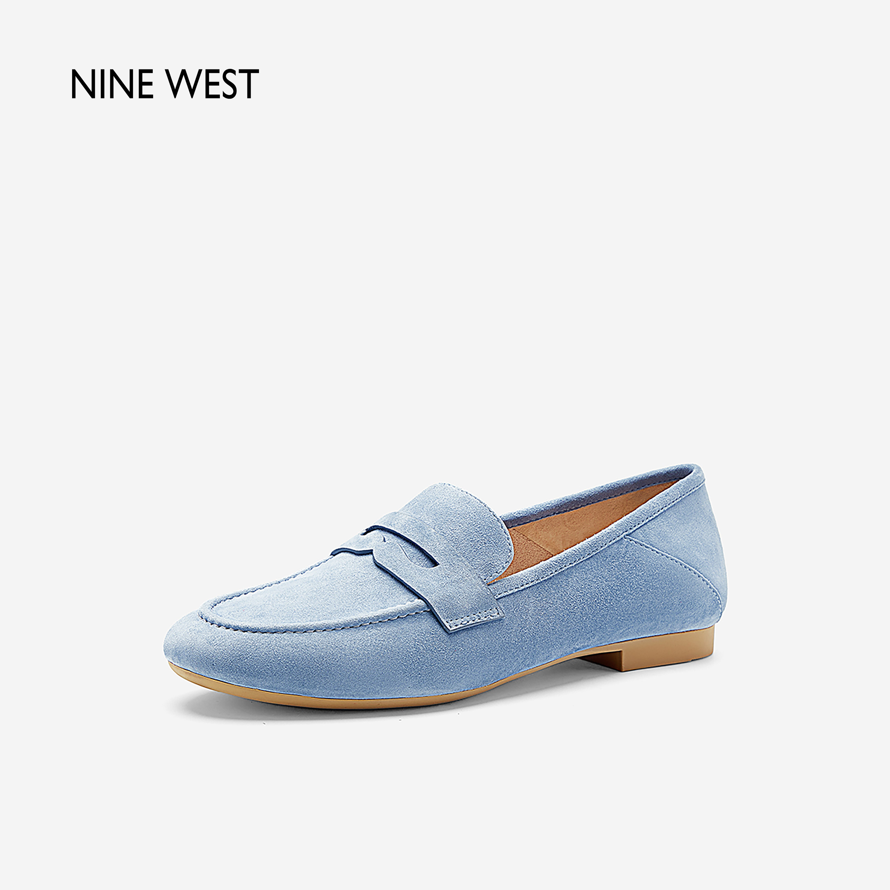 Nine West/玖熙反绒皮乐福鞋女一脚蹬时尚简约圆头软底休闲