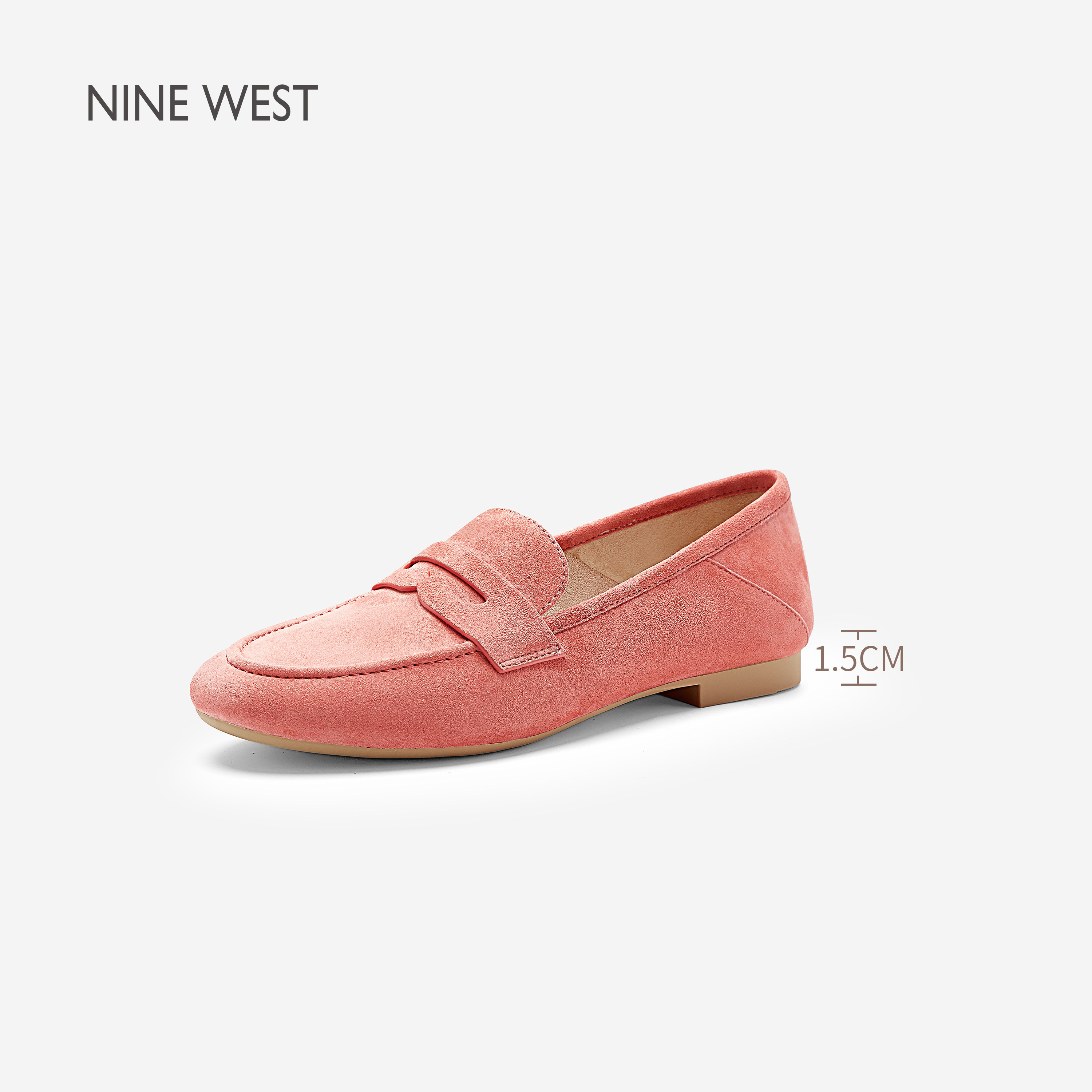 Nine West/玖熙反绒皮乐福鞋女低跟一脚蹬圆头豆豆鞋通勤女