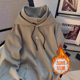 【500克重磅高质量】韩版休闲十标假两件连帽卫衣冬季加绒上衣套1