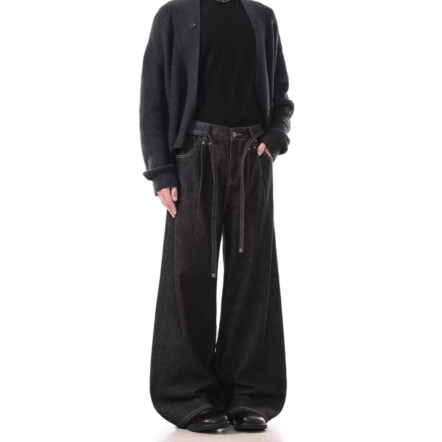 跨境复古vibe风黑色廓形牛仔裤男春季新款美式潮流阔腿百搭拖地裤,男装,牛仔裤,淘宝优惠券,粉丝福利购,淘宝优惠卷