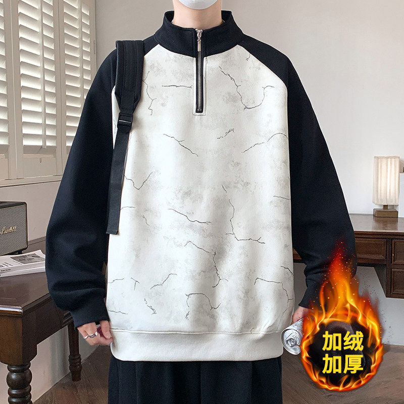 秋冬季2025半拉链卫衣男生新款加绒加厚立领套头长袖打底衫男款