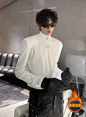 半高领春秋卫衣男潮牌高级感痞帅黑色长袖T恤cleanfit内搭打底衫