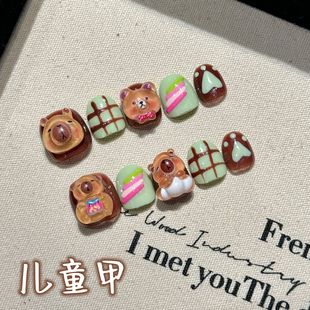 12岁小朋友 赞翠儿童甲 纯手工穿戴甲可爱风卡通小熊3