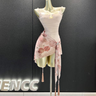 美辰拉丁舞服装冬季新款玫瑰花吊带上衣成人女专业练功服套装