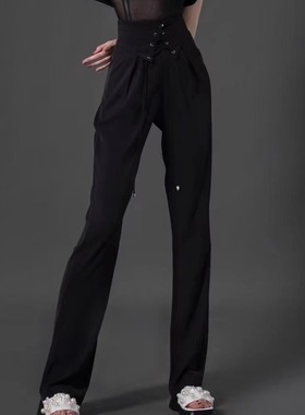 美辰拉丁舞服冬高腰拖地裤黑色显瘦拉丁舞教师裤摩登裤女成人伦巴
