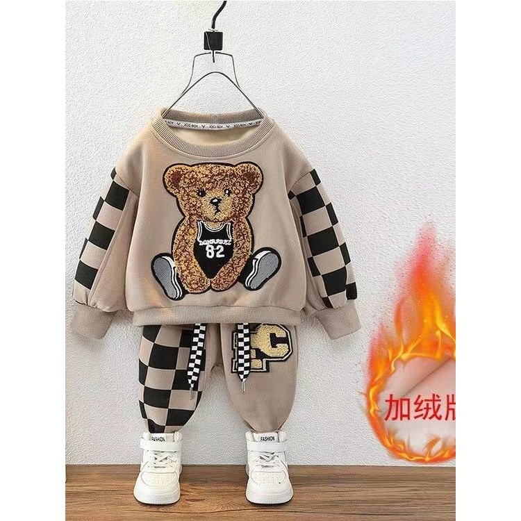 全棉纯棉男童加绒套装儿童春秋季卫衣两件套2026年新款宝宝衣服中