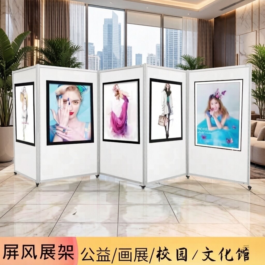 移动折叠展板毛毡摄影美术书画展览带滑轮学校隔断宣传广告展示架