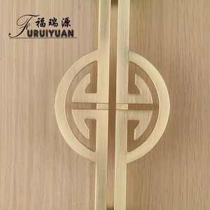 新中式 拉丝古铜金色衣柜门长拉手 仿铜色半圆形橱柜把手 孔距。