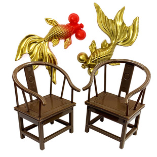 中国风太师椅蛋糕装饰摆件金鱼祝寿烘焙插件爷爷奶奶父亲生日配件