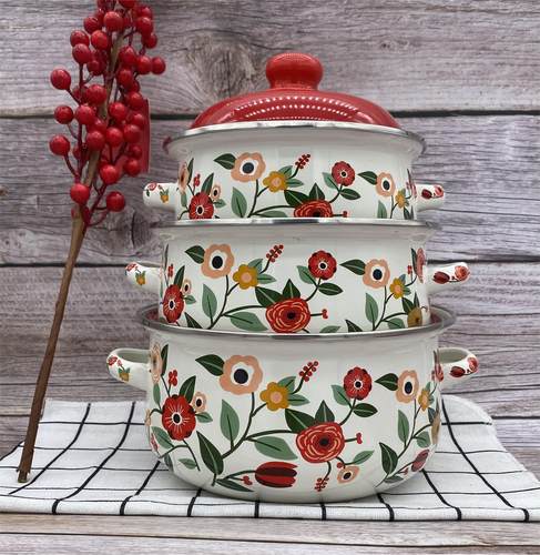 新品16-20三件套欧式风搪瓷锅