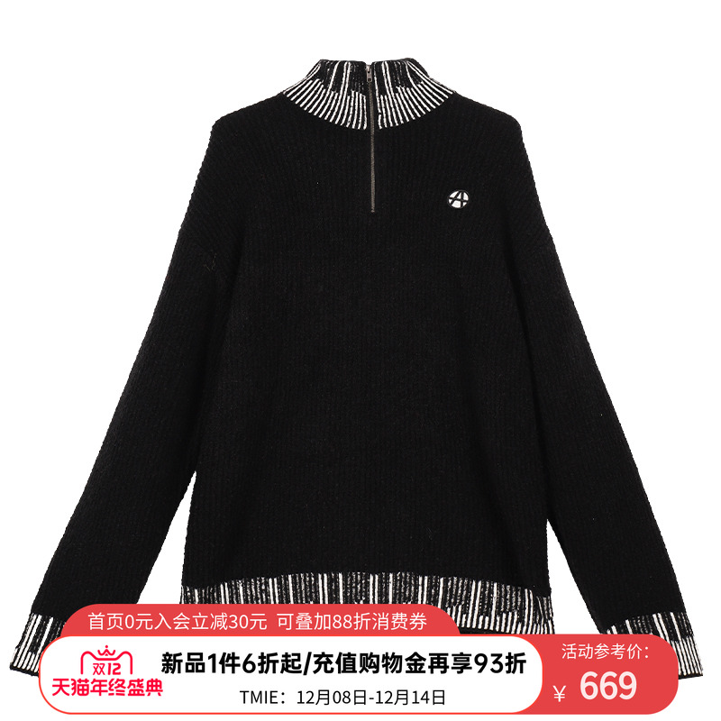 ACUPUNCTURE爱克佩特【宽松版】钢琴纹提花半高领拉链针织毛衣