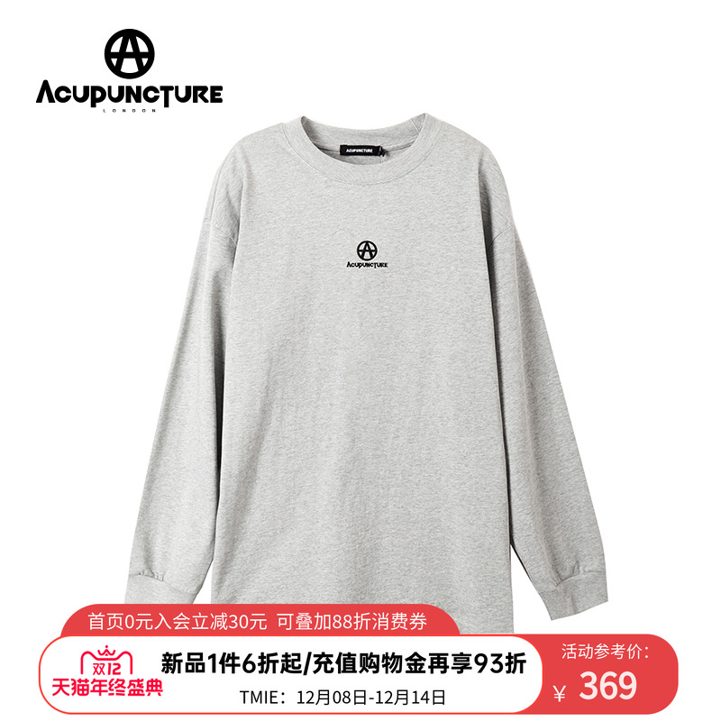 ACUPUNCTURE长袖T恤100%棉男纯棉白色圆领内搭打底衫秋秋宽松卫衣