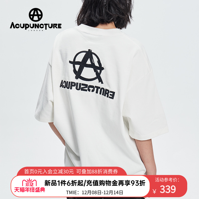 ACUPUNCTURE爱克佩特夏季重工立体刺绣T恤男女同款纯棉宽松短袖