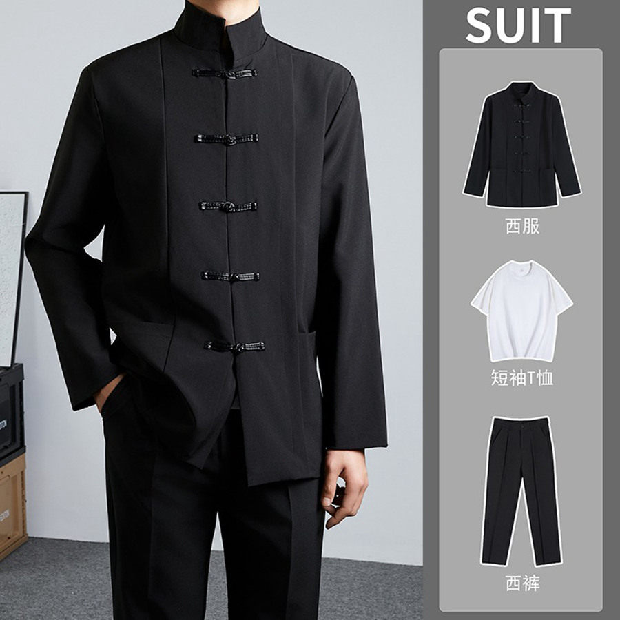 新中式男中山装国潮西服高级痞帅拍照中国风立领垫肩西装唐装外套,男装,中山装,淘宝优惠券,粉丝福利购,淘宝优惠卷