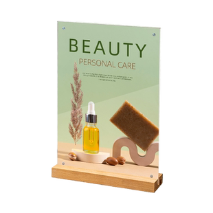 福广龙榉木A4强磁亚克力展示架木质点餐牌桌牌台卡架双面台牌桌面立牌价格牌价目表制作横菜单展示牌会议台签