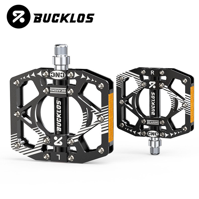 BUCKLOS现货山地自行车脚踏DU铝合金防滑踏板CNC拼色脚踏带反光条