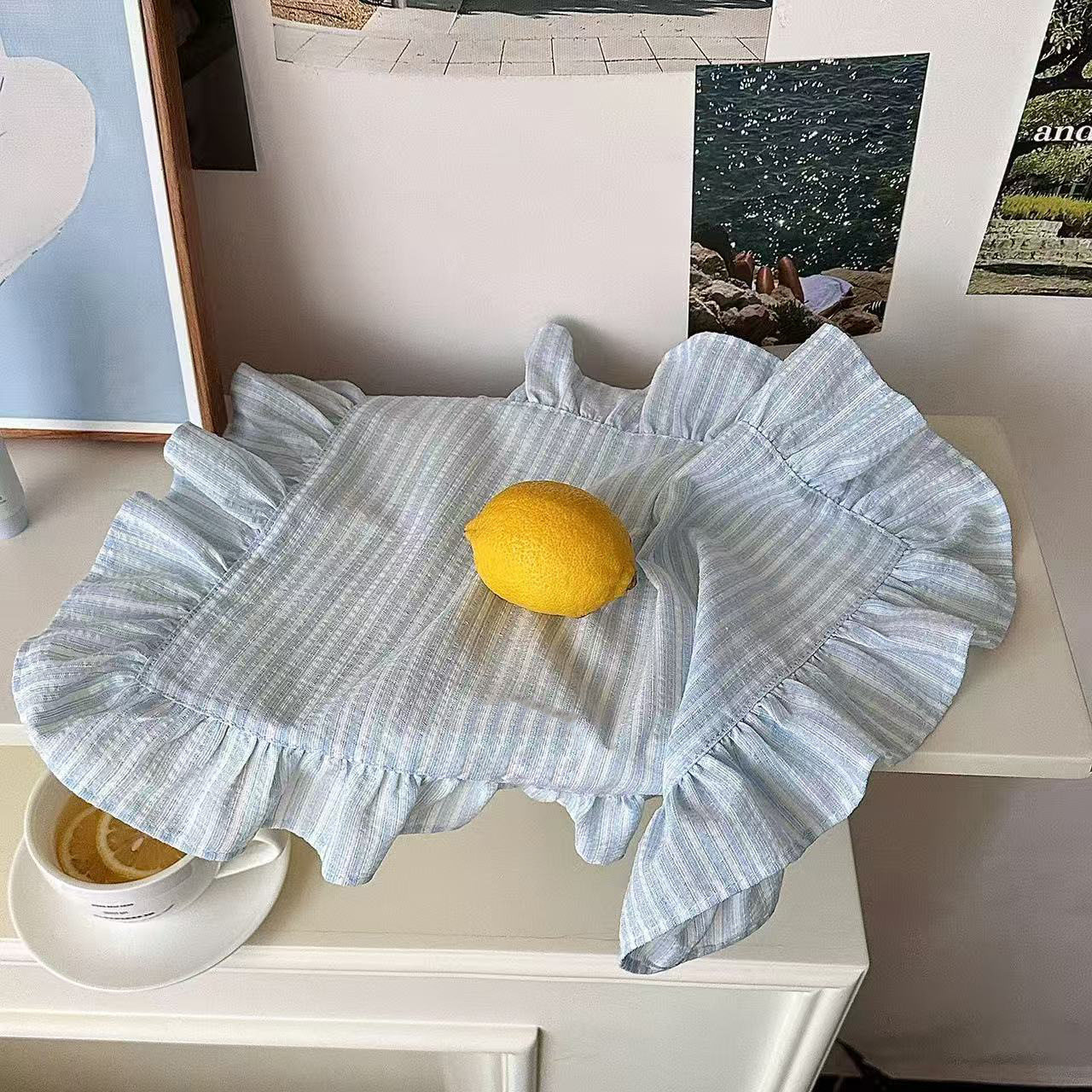 ins风蓝白色条纹餐垫荷