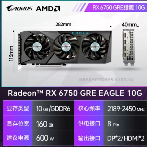 技嘉GV-R675GREEAGLE-10GD 猎鹰电竞显卡 三个8cm风扇 金属背板