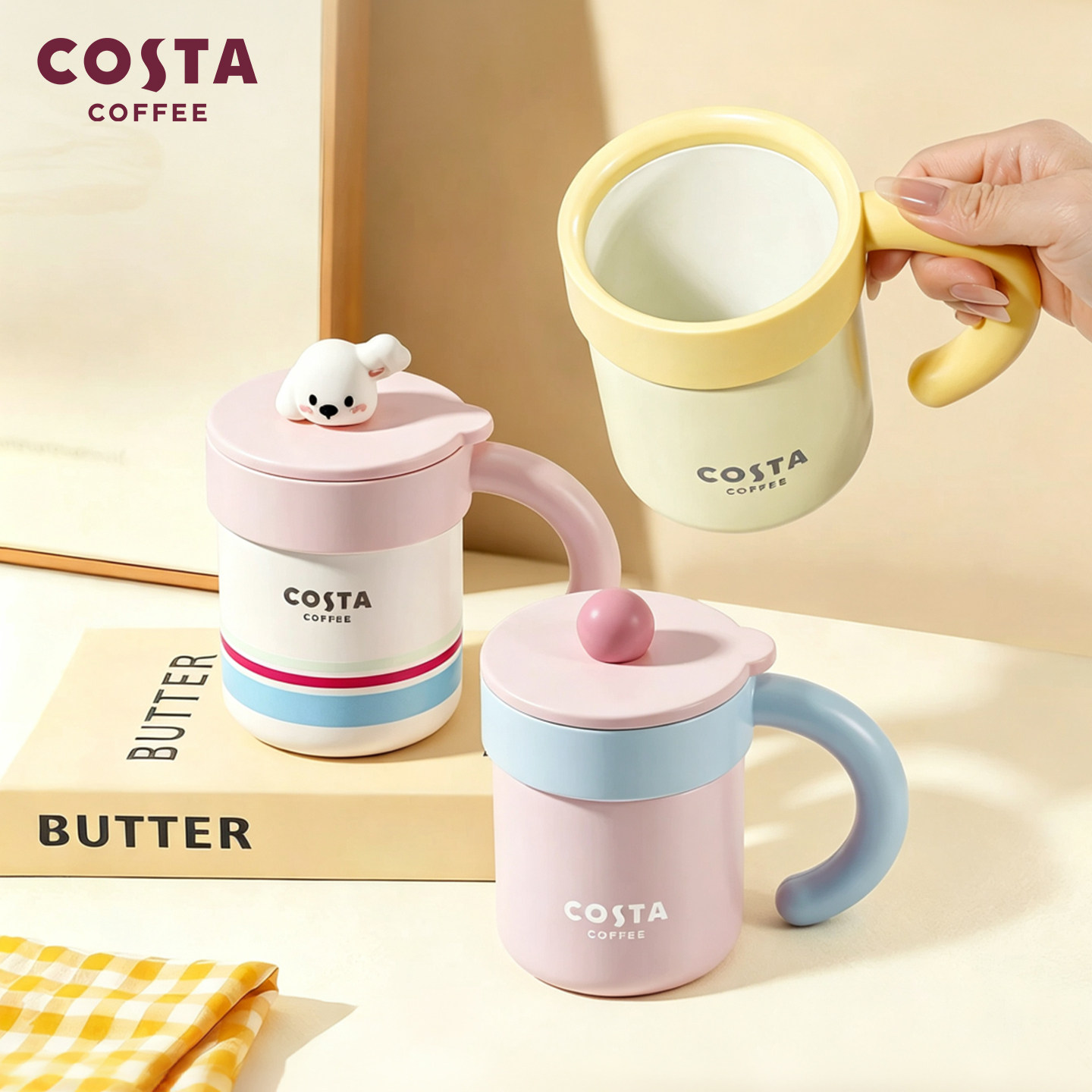 COSTA桌面保温杯女生带盖马克杯										