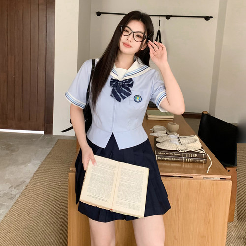 阿车家大码jk水手服百褶裙套装