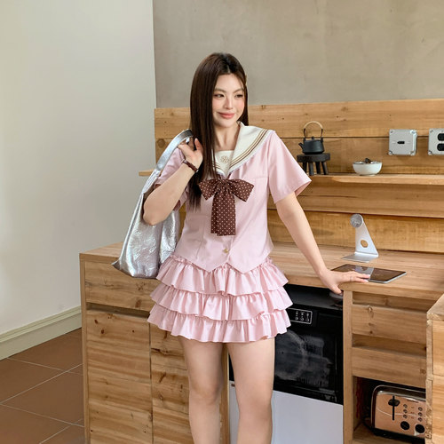 阿车家大码JK水手服蛋糕裙套装