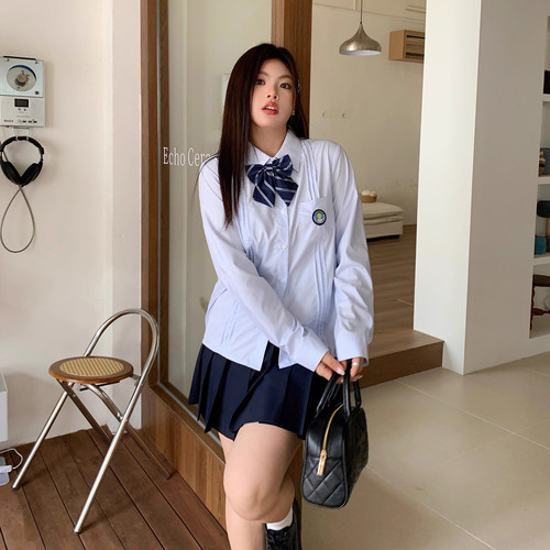 阿车家的大码jk水蓝色短袖衬衫