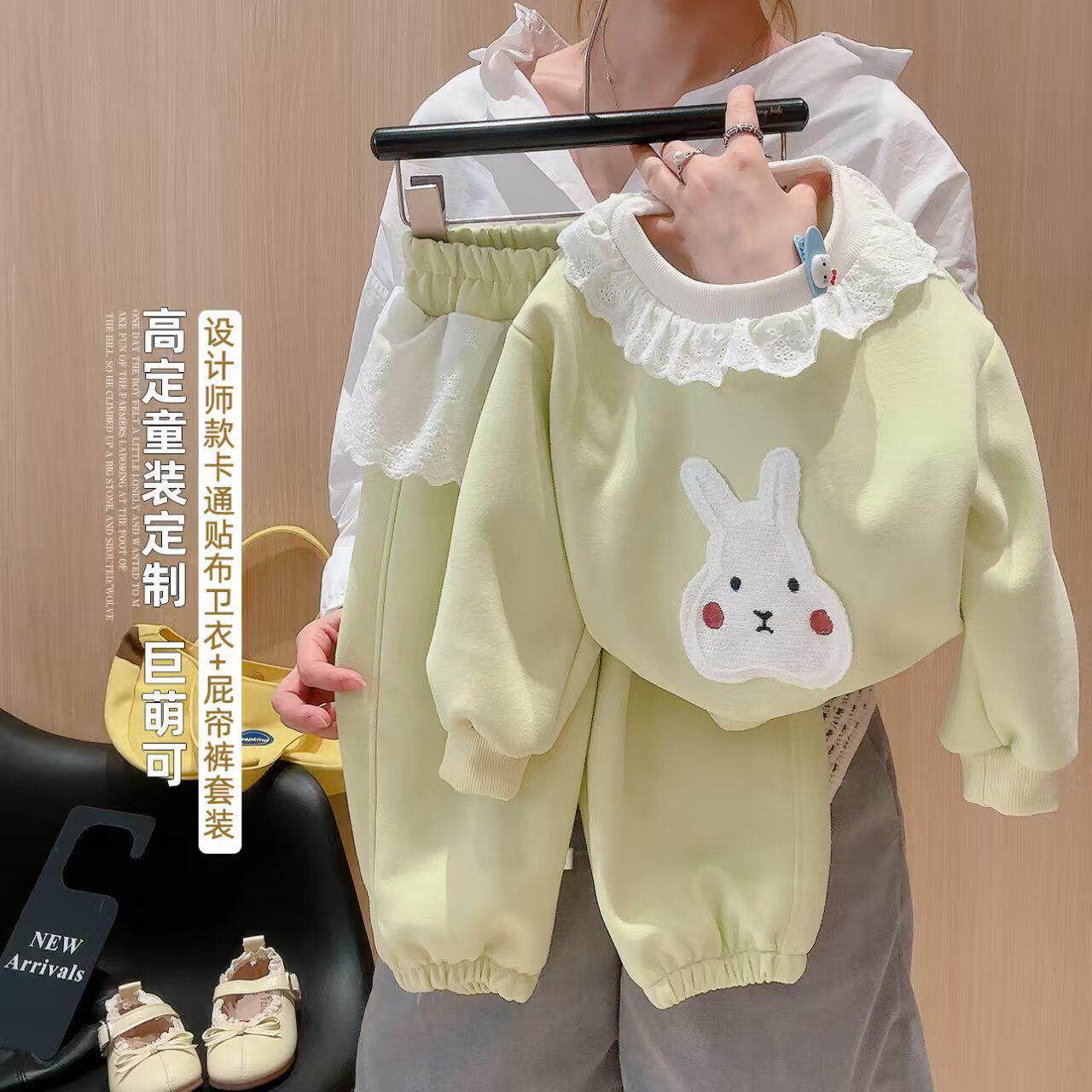 童装女童新款套装花边春秋兔花边