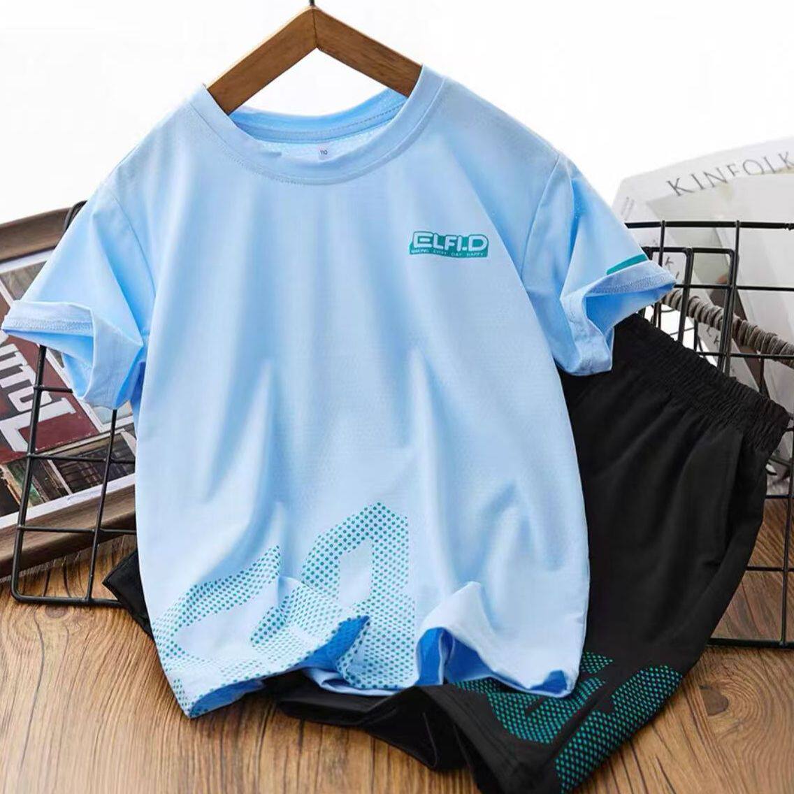 儿童短袖套装小童运动服跑步夏装薄款套头衫童装两件套中男女童