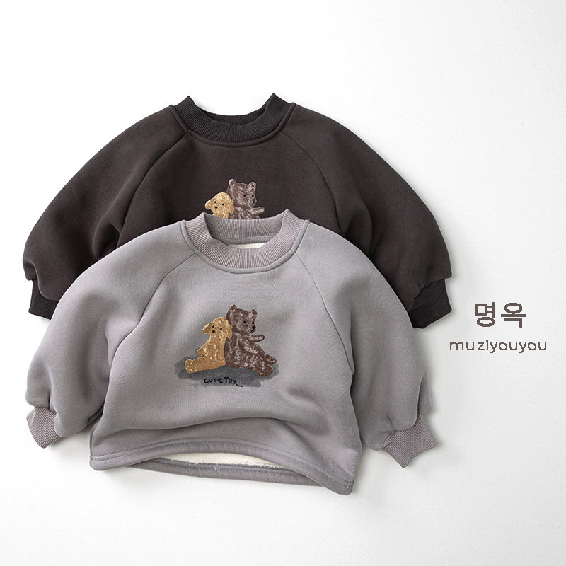 儿童加绒卫衣冬季男童保暖女童加厚休闲上衣韩版外套宝宝新款童装