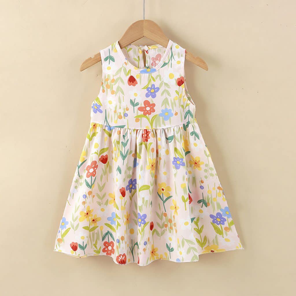 女童新款绵绸夏季公主女宝宝连衣裙碎花裙背心裙韩版女孩裙子童装