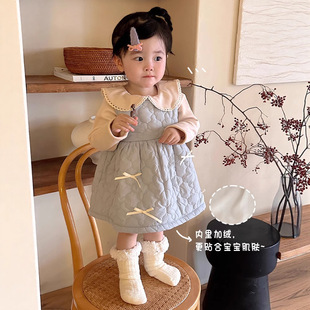 女童加绒背心裙0 女连衣裙纯色夹棉宝宝儿童洋气裙子AQ086 5岁冬季