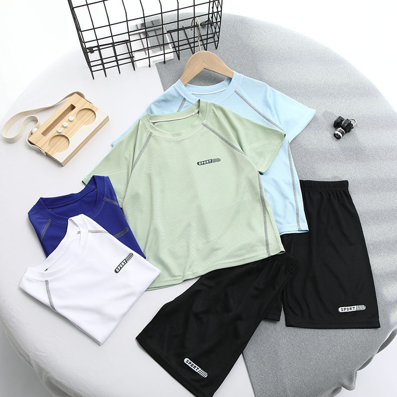 中大男童凉感速干短袖女童T恤童装夏季薄款儿童短T运动童夏装套装