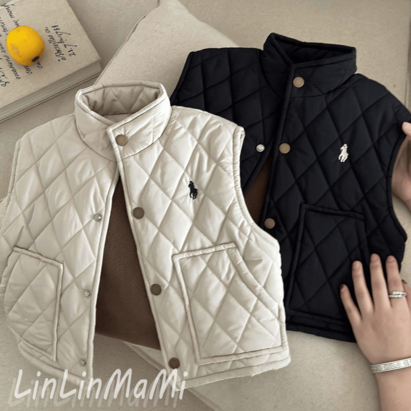 儿童爆款马甲2025秋冬新款刺绣男女童潮牌菱格加绒背心外套