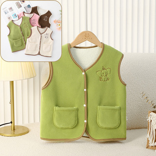 婴儿A类背心儿童奥利绒加绒加厚坎肩开衫宝宝秋冬季保暖马甲背心