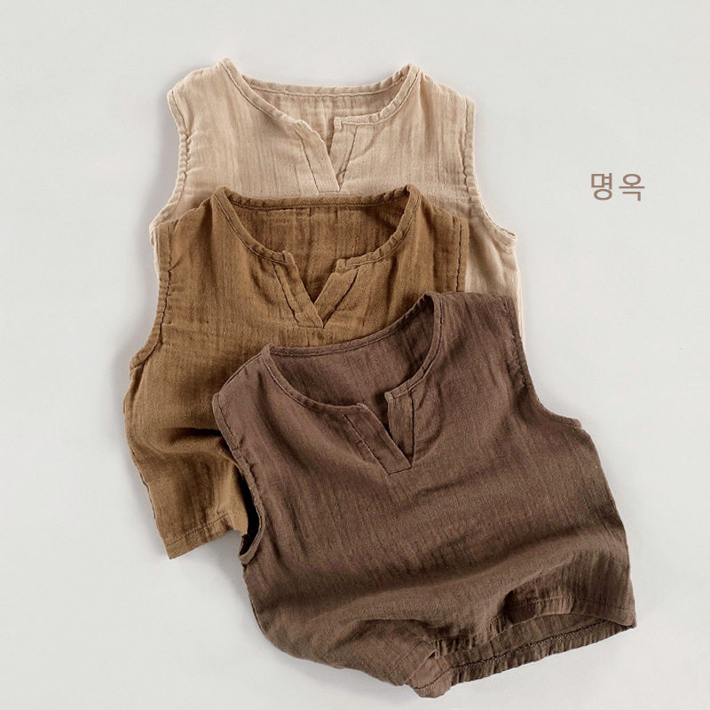 棉沙无袖背心~坎肩夏季新款男女儿童薄款透气2026 韩版小童潮