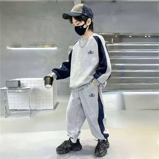 新款拼色卫衣童装两件套儿童休闲运动卫衣卫裤潮中大男童套装