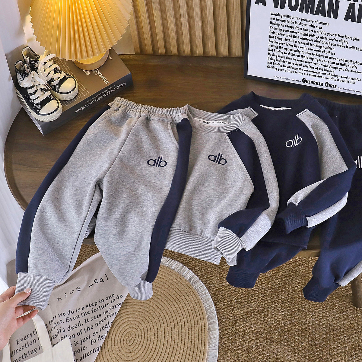 男童卫衣套装新款春季童装套装件套拼接儿童卫衣卫裤两洋气运动服